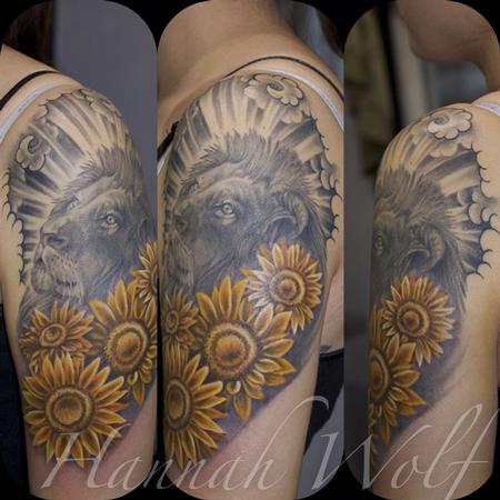 Tattoos - Lion and sunflowers - 116268